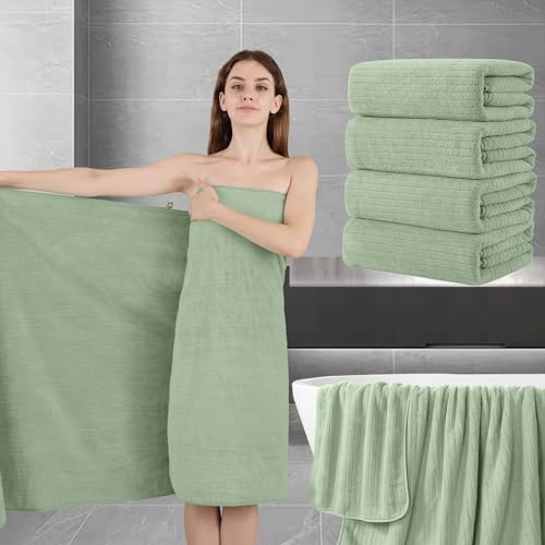 Extra Large Bath Sheet Set of 4,Ultra Soft Fluffy Towel,35???x 70???Oversized Bath Towel Set,Premium Microfiber Bathroom Towel Set Highly Absorbent Quick Dry Shower Towel for Bathroom,Hotel,Spa (Green)
