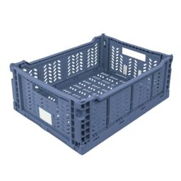 JVL Stackit Set of 2 Plastic Foldable Storage Crates – Large 14.5L Capacity – Collapsible Stackable Storage Boxes, Blue