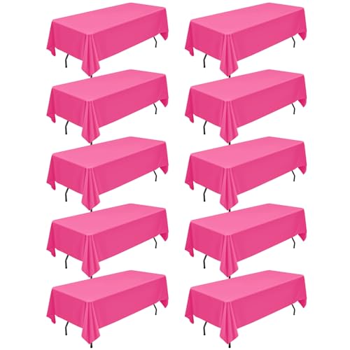 10 Packs Hot Pink Polyester Tablecloth 60 x 126 inch Rectangle Table Cloth for 8 Foot Tables Wrinkle Resistant Washable Fabric Table Cover Polyester Hot Pink Tablecloths for Party,Wedding, Banquet