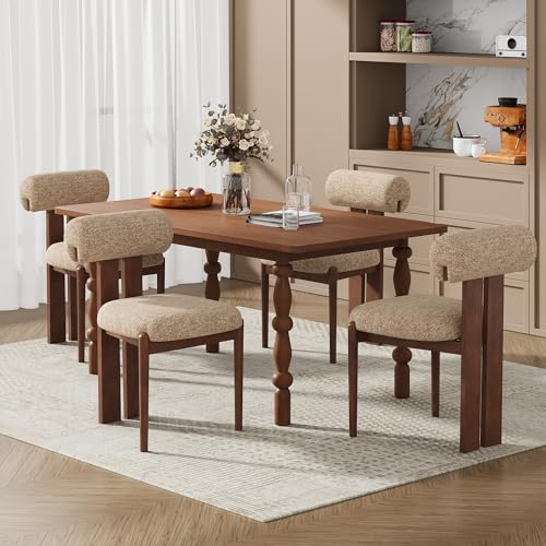 Dining Chairs Set of 4, Dining Room Chairs Upholstered Chenille Fabric, Wooden Kitchen Chairs with Padded Seat & Solid Wood Frame, Modern Accent Chairs for Living Room Bedroom Restaurant,Camel