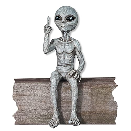 John Bernard & Company Rude Alien Statue ???Flipping The Bird??? 10??? H Shelf Sitter Extraterrestrial Figurine Funny Home or Garden Decoration (Alien Gray)