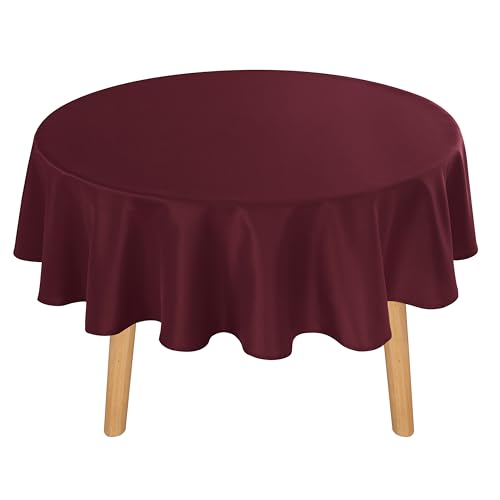 Hiasan Christmas Round Tablecloth 50 Inch - Waterproof Stain Resistant Spillproof Polyester Fabric Table Cloth for Dining Room Kitchen Party, Burgundy