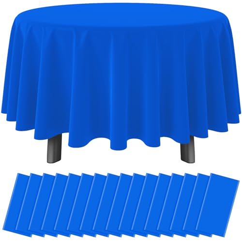 16 Pack Blue Plastic Tablecloth for Round Tables, Premium Decorative Blue Disposable Table Cloths for Parties, Bulk Round Party Table Cover for Birthday Wedding Anniversary Graduation, 84 Inch