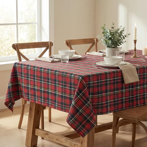 Horaldaily Christmas Plaid Tablecloth 55??84 Inch Rectangular, Red Buffalo Checkered Xmas Table Cloth, Washable Winter Farmhouse Table Decor for Indoor Party Dinner Picnic