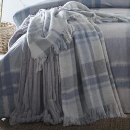 Appletree Verbier Blue Bedspread Medium – Check Maximalist Bedding – Faux Fur Polyester – Blue Check Bedroom Decor