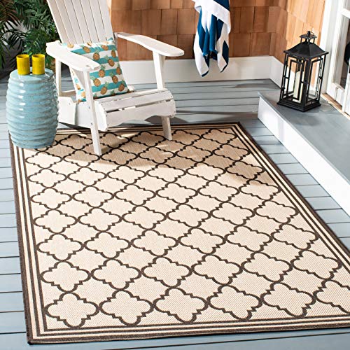 Safavieh Geometric Rug for Living Room, Dining Room, Bedroom - Beachhouse Collection, Short Pile, in Creme and Brown, 160 X 229 cm
