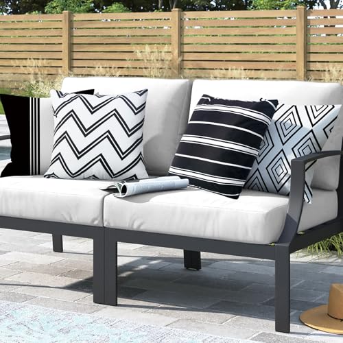 Adabana Outdoor Waterproof Pillow Covers 18x18 Inch Set of 4 Black and White Modern Geometric Throw Pillows Cover Decorative Boho Pillow Covers for Patio Garden Porch