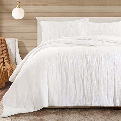 HOMBYS 100% Cotton Muslin Comforter Oversized King 120x120, Lightweight and Breathable Down Alternative Comforter,Soft Gauze Summer Bed Comforter, Off White Reversible Fluffy Duvet Insert