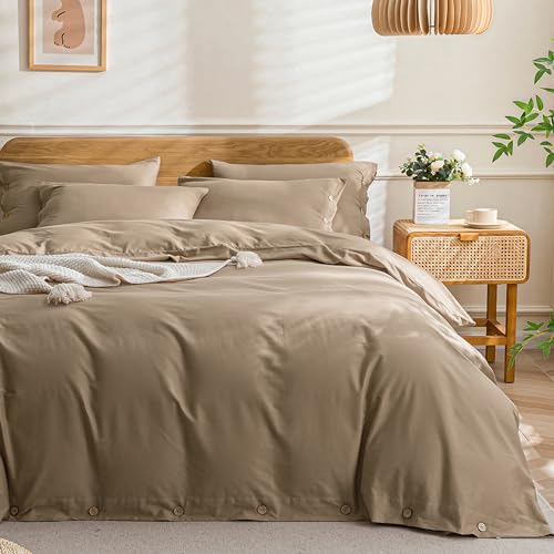 JELLYMONI Cotton Duvet Cover Twin Size - Khaki Comforter Cover with Button 100% Washed Cotton 2PCS Breathable Soft Solid Bedding Set Duvet Cover 68??90in & 1 Pillowcase (NO Comforter)