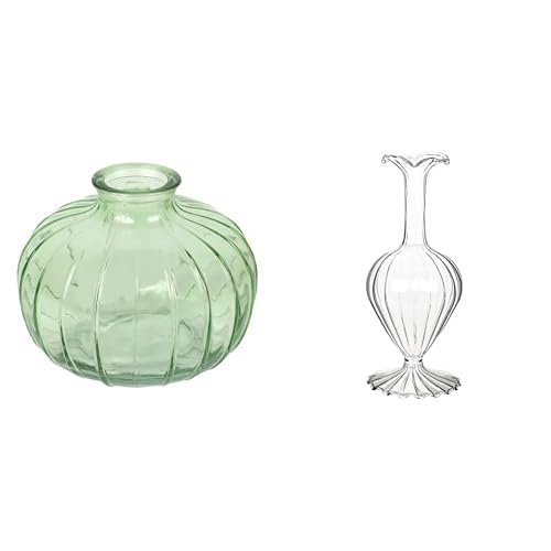 Talking Tables Green Glass Bud Vase for flowers, s & Clear Glass Bud Vase for Flowers Height 19cm- Tape Table Decor Bundle