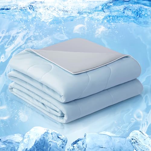 "EASELAND Cooling Comforter Queen, Cold Touch Fabric Absorbs Body Heat, Double-Sided Cool Design Soft Fluffy Cooling Blanket for Night Sweats Hot Sleeper (Blue, Queen(90""x90""))"