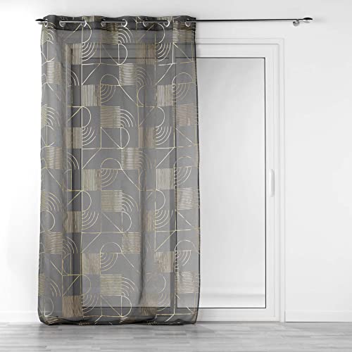Douceur d'Intérieur, Net Curtain with Eyelets 140 x 280 cm Anthracite/Gold, Metallic Printed Sandblasted Lineor