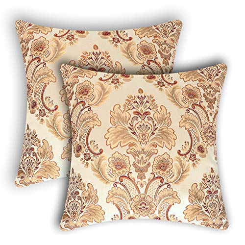 Grelucgo Set of 2 Damask Throw Pillow Case Cover Cushion Shells for Sofa, Bedroom and Car (18 x 18 Inches)