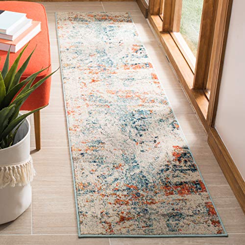Safavieh Contemporary Rug for Living Room, Dining Room, Bedroom - Madison Collection, Short Pile, in Cream and Orange, 80 x 180 cm