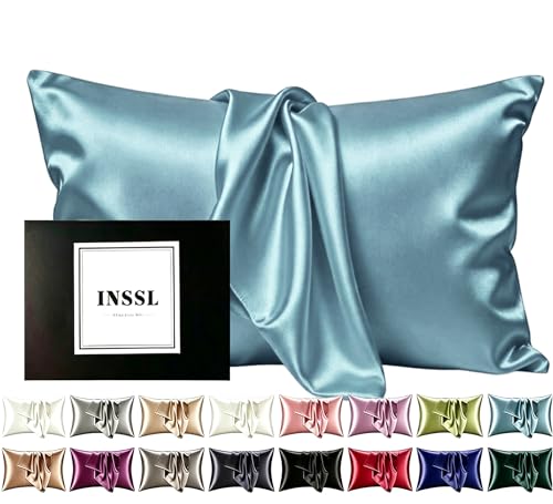 INSSL Silk Pillowcase for Women, Mulberry Silk Pillowcase for Hair and Skin and Stay Comfortable and Breathable During Sleep(Blue Gray,Standard)