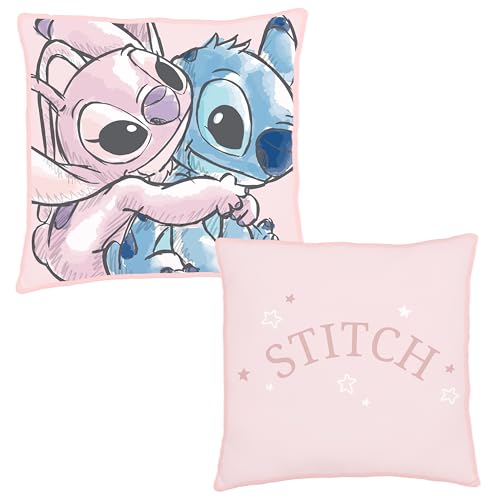 Disney Lilo And Stitch Officially Licensed Square Cushion, Super Soft Pillow - Chaos And Cuddles Reversible Design - Perfect For Bedroom Or Living Room Décor - 40 x 40cm