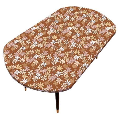 "Pioggia Oval Vinyl Fitted Tablecloth with Flannel Backing Elastic Table Cloth Waterproof Oil-Proof Plastic Table Cover Best for 60"" x 42"""