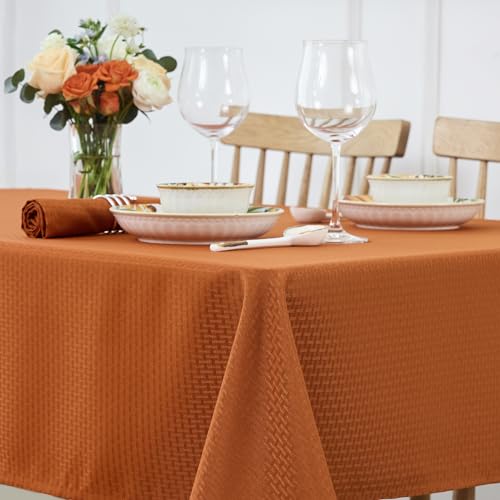 maxmill Square Tablecloth Weaved Texture Water Resistance Antiwrinkle Spill Proof Harvest Table Cloth, Decorative Fabric Table Cover for Thanksgiving Fall Party Holiday Dinner, 70 x 70 Inch, Rust