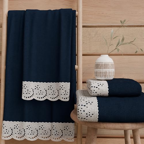 PETTI Artigiani Italiani - 100% Cotton Terry Bath Towels, 1+1 Towel Set, 2 Pieces, 1 Face Towel and 1 Hand Towel, Blue