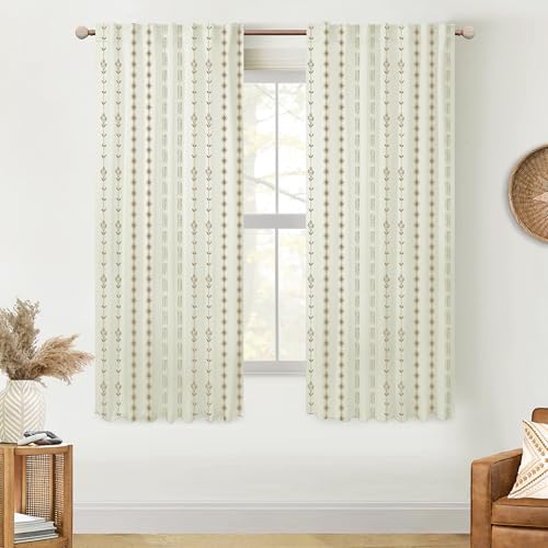 Western Aztec Boho Curtains, Brown Floral Patterned Rustic Farmhouse Drapes for Bay Window Bedroom Living Room Southwestern Decor, 63 Inch Length 2 Panel Set