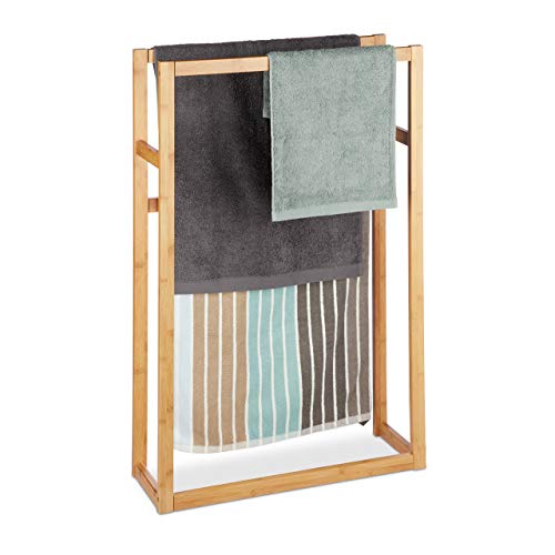 Relaxdays Bamboo Towel Rack, Clothes Valet Stand, Free Standing Towel Holder, H x W x D: 90 x 60 x 20 cm, Natural