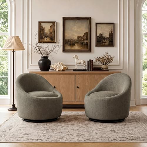 Barrel Swivel Accent Chair with Hidden Storage, 360° Rotating Lounge Chair, Upholstered Breathable Fabric, High Density Foam Seat, Modern Round Armchair for Living Room Bedroom,Green
