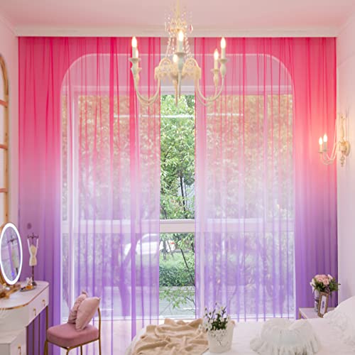 PHILEASY Window Sheer Gradient Curtains 63 Inches Long 52 inches Width 2 Panels Sheer Curtains Sheer Curtain Clear Basic Rod Pocket Panel 15 Colors 16 Size for Bedroom Living Room Yard Kitchen