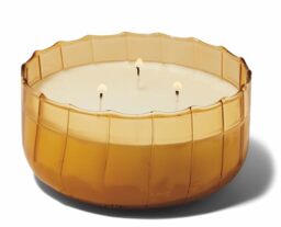 Paddywax Scented Candles Ripple Hand Blown Glass 3-Wick Luxury Artisan Candle, 340g, Tan - Golden Amber
