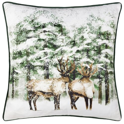 furn. Winter Reindeer Polyester Filled Cushion (Green - 43x43cm)