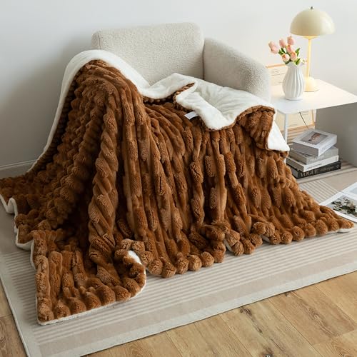 UKELER Sherpa Fleece Blanket 60 ?? 80 inch, Ultra Soft Twin Size Bed Blankets for All Season, Cozy Plush Floral Throw Blanket for Bed Couch Sofa Office Camping, Coffee
