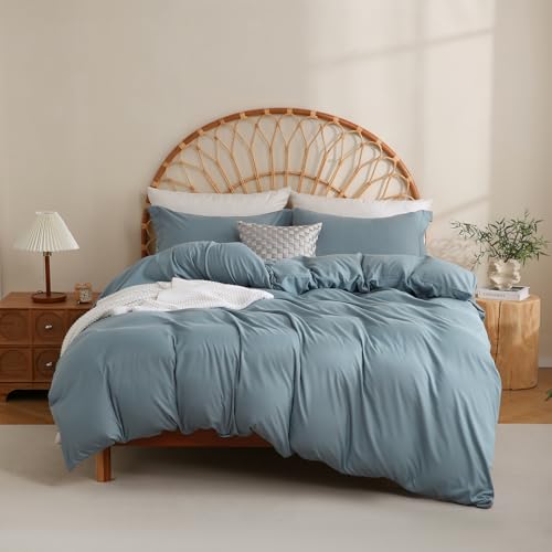JSD Blue Duvet Cover Set Full Size, 3 Piece 1 Duvet Cover with 2 Pillow Shams, Soft Brushed Microfiber Comforter Covers Zipper Closure