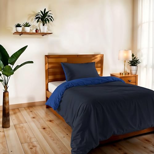 Single Duvet Cover, Plain Double Face, Vera Bed Linen Set, with Duvet Cover 150 x 200 cm with Envelope 20 x 50 cm + Pillowcase 50 x 80 cm, Blue/Royal Blue