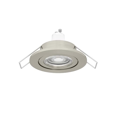 Eglo LED Recessed Spotlight Barranco, Ceiling Spot for Bathroom, Silver Plastic Light, Warm White Bathroom Lamp, Including GU10 Bulb, IP44