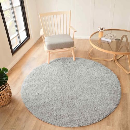 Livabliss Soso Shaggy Berber Round Carpet 160 cm, Living Room & Bedroom, Soft Plush Thick Pile, Neutral Boho Fluffy Style, Easy Care, Light Grey