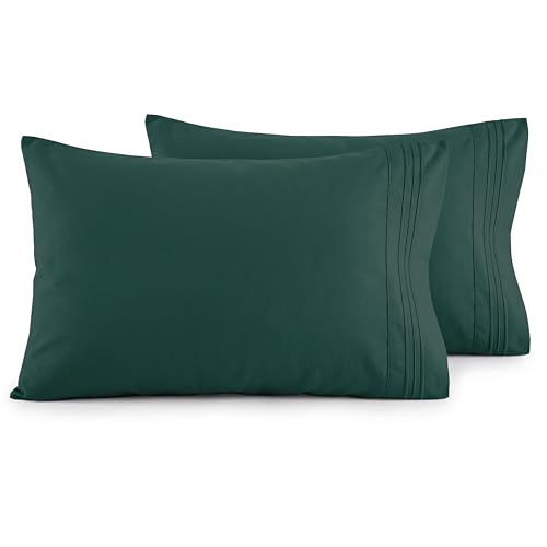 Elegant Comfort Luxury Ultra-Soft 2-Piece Pillowcase Set - 1500 Premium Hotel Quality Microfiber Double Brushed - Wrinkle Resistant, King Size, Hunter Green