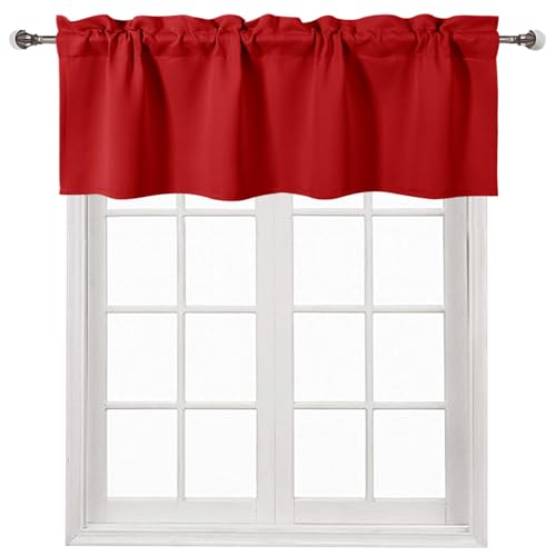 DWCN Red Christmas Valance for Windows Rod Pocket Blackout Window Valance Curtains for Kitchen Bedroom 52 x 18 inch Long,1 Panel