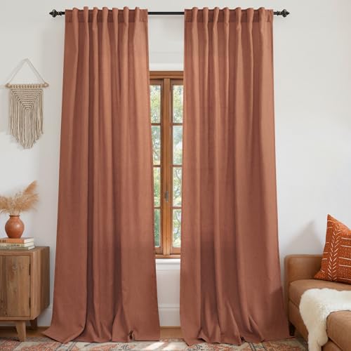 KOUFALL 9FT Curtains for Living Room,Linen Boho Drapes Sheer Colorful Hippie Curtains for Bedroom 2 Panels,108 Inches Long,9 FT Length,Terracotta Rust