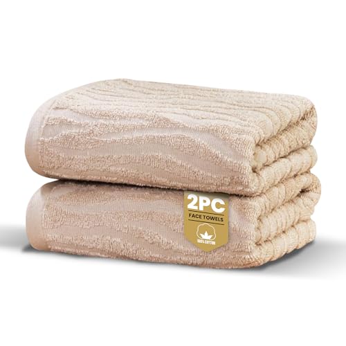 Rapport Home Safari Face Towels 2-Pack - Luxurious 100% Cotton 500gsm Soft Absorbent Face Cloths - Oeko-Tex Certified Bathroom Hand Towels - Natural Sand (30x30cm)