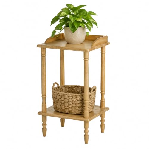 Premier Housewares Rubberwood Rectangle Console Table with Shelves Console Table Narrow Vintage Hall Table Telephone Table 62 X 36 X 29 Cm, Natural