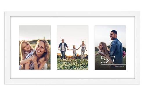Americanflat 5x7 Picture Frame Collage with Polished Plexi Cover - Signature Collection - Fits Three 5x7 or One 10x20 Photo - Collage Photo Frame for Wall Display - White