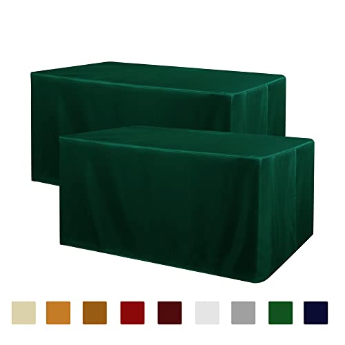 Obstal Wethug 2 Pack Table Clothes for 8 Foot Rectangle Tables ??? Water Resistant Washable Fabric Polyester Rectangle Table Cover Protector for Wedding, Banquet and Trade Shows, Blackish Green