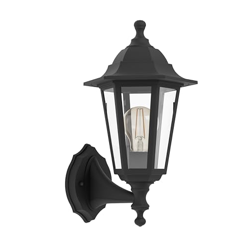 Eglo Outdoor wall Light Fixture Olgiata-E, Vintage lamp, Outside Porch Lighting, Lantern Made of Black Plastic, E27 Socket, IP44