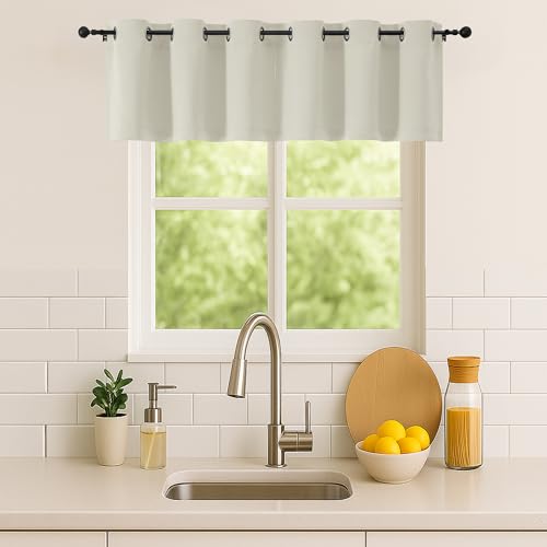 Simplebrand Natural Window Valance for Kitchen 14 Inches Long 2 Panels Set, Room Darkening Valance Curtains for Living Room, Grommet Short Privacy Kitchen Curtains for Bedroom Kids Room, 40Wx14L