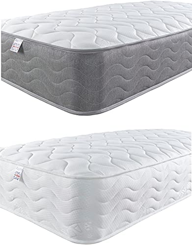 Aspire Beds 3 Layer Double Comfort Fillings & AC Aspire-Cool Touch Long Wave Sleep Surface Hybrid Bonnell Sprung & Memory Foam Premium Mattress, Grey Border, 4ft 6 Double (4ft6 x 6ft3)