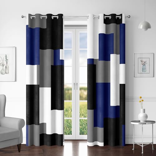 Tyrot Navy Blue Grey Blackout Curtains, 52x63 - 100% Black Out Curtains, Thermal Insulated, Light Blocking, Room Darkening, Grommet Top, Window Drapes, 52Wx63L, 2 Panels
