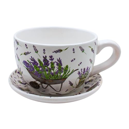 Dekohelden24 Flower Pot, Plant Cup, Planter, Planter, Flower Pot, Plant Pot with Ceramic Handle, Lavender, L 20 x W 15 x H 12 cm