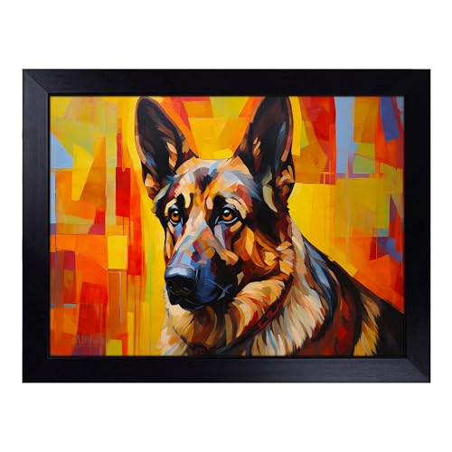 Lap Tray with Bean Bag Cushion, German Shepherd Contemporary - Handmade in the UK, Raised Wooden Edge, Padded Cushion, Heat-Resistant Wipe-Clean Surface, for Meals, Laptops and Crafts