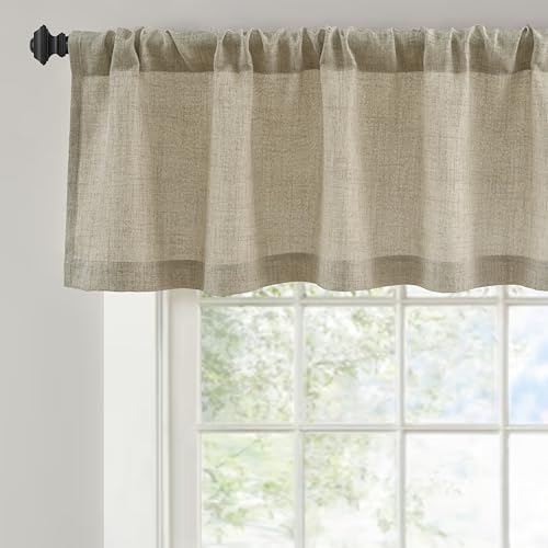 DriftAway Linen Textured Window Valance for Kitchen Semi Sheer Light Filtering 3 Inch Rod Pocket Farmhouse Country Rustic Window Curtain Valances 14 inch Length for Bathroom Living Room Khaki
