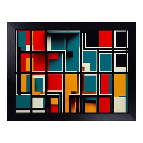 Lap Tray with Bean Bag Cushion, Bauhaus Architecture Art Abstract - Handmade in the UK, Raised Wooden Edge, Padded Cushion, Heat-Resistant Wipe-Clean Surface, for Meals, Laptops and Crafts