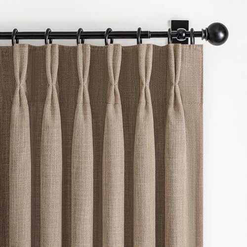 Blackout Rust Brown Pinch Pleat Curtains 84 Inch Long for Bedroom 2 Panels Set, Memory Trained Double Layer Thick Linen Insulated Noise Cancelling Farmhouse Privacy Window Curtain & Drapes 7FT Length
